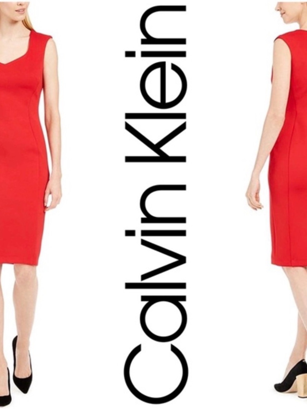 Calvin Klein Bright Red Sleeveless Midi Sheath Dress